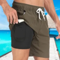 Online OUKU Men's Swim Trunks Swim Shorts Board Shorts Pocket Drawstring Elastic Waistband With Compression Liner Shorts Outdoor Beach Swimming Pool Quick Dry Lightweight Soft Swimming Beach Tailored Fit