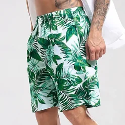 Sale OUKU Men's Swim Trunks Swim Shorts Quick Dry Lightweight Board Shorts Bathing Suit with Pockets Mesh Lining Drawstring Swimming Surfing Beach Water Sports Tropical Printed Summer Green