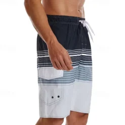 OUKU Men's Swim Trunks Swim Shorts Board Shorts Bottoms Drawstring with Pockets Swimming Surfing Beach Water Sports Stripes Printed Summer Spring