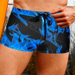 Best OUKU Men's Swim Trunks Swim Shorts Swimwear Bottoms Drawstring Swimming Surfing Beach Water Sports Printed Summer Spring Blue