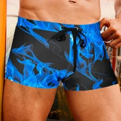 Best OUKU Men's Swim Trunks Swim Shorts Swimwear Bottoms Drawstring Swimming Surfing Beach Water Sports Printed Summer Spring Blue