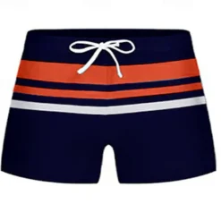 Clearance OUKU Men's Swim Trunks Swim Shorts Swimwear Bottoms Drawstring Swimming Surfing Beach Water Sports Stripes Patchwork Summer Spring Dark Blue