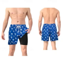 Sale OUKU Men's Swim Trunks Swim Shorts Board Shorts Bottoms Drawstring 2 in 1 with Pockets Swimming Surfing Beach Water Sports Printed Summer Spring