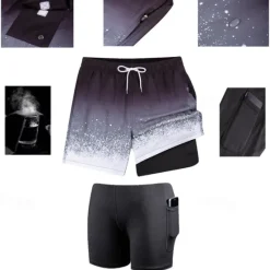 Sale OUKU Men's Swim Trunks Swim Shorts Board Shorts Bottoms Drawstring 2 in 1 with Pockets Swimming Surfing Beach Water Sports Printed Summer Spring