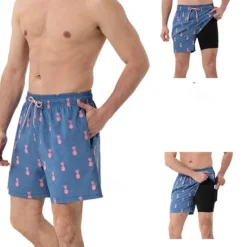 Sale OUKU Men's Swim Trunks Swim Shorts Board Shorts Bottoms Drawstring 2 in 1 with Pockets Swimming Surfing Beach Water Sports Printed Summer Spring