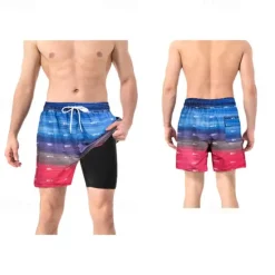 Sale OUKU Men's Swim Trunks Swim Shorts Board Shorts Bottoms Drawstring 2 in 1 with Pockets Swimming Surfing Beach Water Sports Printed Summer Spring