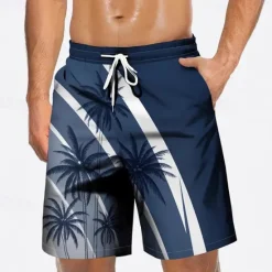 Hot OUKU Men's Swim Trunks Swim Shorts Board Shorts Bottoms Drawstring with Pockets Swimming Surfing Beach Water Sports Tropical Printed Summer Spring Navy / Blue