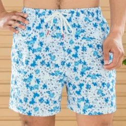 OUKU Men's Swim Trunks Swim Shorts Board Shorts Bathing Suit Drawstring with Pockets Swimming Surfing Beach Water Sports Patchwork Printed Summer Spring