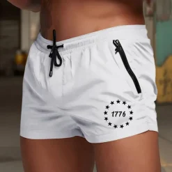 OUKU Men's Swim Trunks Swim Shorts Board Shorts Star 1776 Quick dry Breathable Drawstring with Mesh lining Elastic Waist Vacation Beach Hawaiian Casual White Light Green