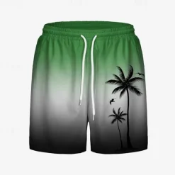 Clearance OUKU Men's Swim Trunks Swim Shorts Board Shorts Bottoms Drawstring with Pockets Swimming Surfing Beach Water Sports Tropical Printed Summer Spring Green