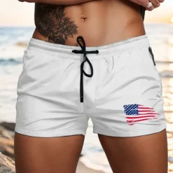 New OUKU Men's Swim Trunks Swim Shorts Board Shorts National Flag Quick dry Breathable Drawstring with Mesh lining Elastic Waist Vacation Beach Hawaiian Casual White Light Green