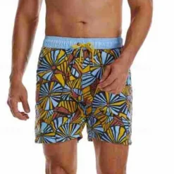 Clearance OUKU Men's Swim Trunks Swim Shorts Board Shorts Bottoms Drawstring with Pockets Swimming Surfing Beach Water Sports Tropical Printed Summer Spring