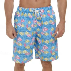 Clearance OUKU Men's Swim Trunks Swim Shorts Board Shorts Bathing Suit Drawstring with Pockets Swimming Surfing Beach Water Sports Tropical Printed Summer Spring