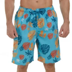 Clearance OUKU Men's Swim Trunks Swim Shorts Board Shorts Bathing Suit Drawstring with Pockets Swimming Surfing Beach Water Sports Tropical Printed Summer Spring