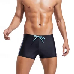 Clearance OUKU Men's Swim Trunks Swim Shorts Swimwear Bottoms Drawstring Swimming Surfing Beach Water Sports Stripes Patchwork Summer Spring Black