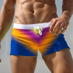 OUKU Men's Swim Trunks Swim Shorts Swimwear Bottoms Drawstring Swimming Surfing Beach Water Sports Patchwork Summer Spring
