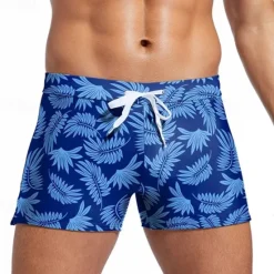 Online OUKU Men's Swim Trunks Swim Shorts Swimwear Bottoms Drawstring Swimming Surfing Beach Water Sports Printed Summer Spring Blue