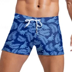 Online OUKU Men's Swim Trunks Swim Shorts Swimwear Bottoms Drawstring Swimming Surfing Beach Water Sports Printed Summer Spring Blue