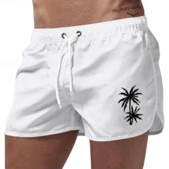 Discount OUKU Men's Swim Trunks Swim Shorts Board Shorts Coconut Tree Quick dry Breathable Drawstring Elastic Waist Vacation Beach Hawaiian Casual Black White