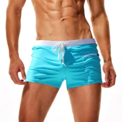 Online OUKU Men's Swim Trunks Swimwear Boxer Swim Shorts Lace up with Mesh lining Solid Colored Tropical Quick Dry Holiday Swimming Pool Sporty Basic Slim Light Blue Black