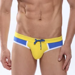 Clearance OUKU Men's Swimwear Swim Briefs Drawstring Color Block Breathable Soft Stylish Simple Yellow Red