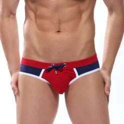 Clearance OUKU Men's Swimwear Swim Briefs Drawstring Color Block Breathable Soft Stylish Simple Yellow Red