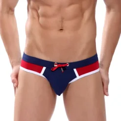 Clearance OUKU Men's Swimwear Swim Briefs Drawstring Color Block Breathable Soft Stylish Simple Yellow Red