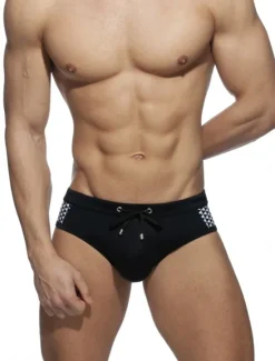 Online OUKU Men's Swimwear Swim Briefs Print Color Block Breathable Soft Daily Wear Weekend Stylish Simple Black White
