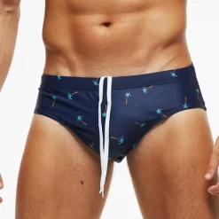 Clearance OUKU Men's Swimwear Swim Briefs Floral Tropical Beach Swimming Pool Sporty Basic Black White