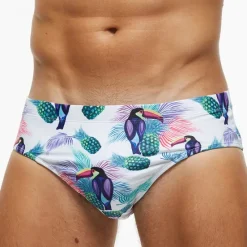 Clearance OUKU Men's Swimwear Swim Briefs Floral Tropical Beach Swimming Pool Sporty Basic Black White