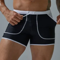 Discount OUKU Men's Swimwear Swim Shorts Swim Trunks Boxer Swim Shorts Shorts Pocket Plain Comfort Breathable Outdoor Daily Going out Sports Hawaiian Black Red