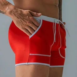 Discount OUKU Men's Swimwear Swim Shorts Swim Trunks Boxer Swim Shorts Shorts Pocket Plain Comfort Breathable Outdoor Daily Going out Sports Hawaiian Black Red