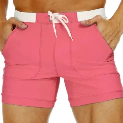 Clearance OUKU Men's Swimwear Swim Shorts Swim Trunks Shorts Pocket Plain Comfort Breathable Holiday Going out Hawaiian Boho Pink Red