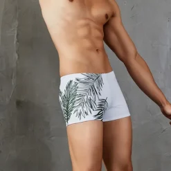 Best OUKU Men's Swimwear Swim Trunks Swim Briefs Elastic Waist Print Plants Graphic Prints Breathable Soft Outdoor Casual Daily Hawaiian Stylish Black White Micro-elastic