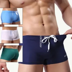 New OUKU Men's Swimwear Swim Trunks Swim Briefs Drawstring Letter Breathable Soft Simple White Red