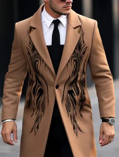 Best OUKU Men's Symbol Winter Coat Overcoat Coat Warm Breathable Comfortable Vintage Business Work Wear to work Going out Pocket Print Fall & Winter Turndown Long Sleeve Ginger Purple khaki