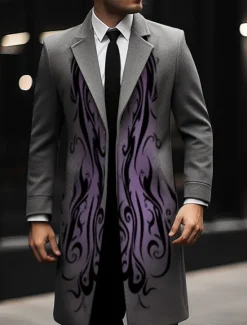 Best OUKU Men's Symbol Winter Coat Overcoat Coat Warm Breathable Comfortable Vintage Business Work Wear to work Going out Pocket Print Fall & Winter Turndown Long Sleeve Ginger Purple khaki