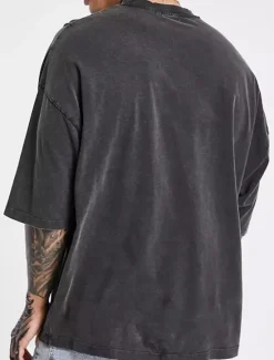 Outlet OUKU Men's T Shirt 100% Cotton Acid Wash Shirt Oversized Shirt Tee Top Short Sleeve Crew Neck Summer Plain Streetwear Designer Casual Daily Outdoor Sport Going out Black Blue Grey Top Tee for Men