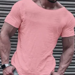 OUKU Men's T Shirt Casual Style Short Sleeve Crew Neck Summer Plain Fashion Designer Casual Classic Street Sports Holiday Black White Pink Top Tee for Men
