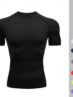 Online OUKU Men's T Shirt Gym Shirt Compression Shirt Fitness Shirt Men Tops Crew Neck Short Sleeve Vacation Sports & Outdoor Going out Casual Daily Quick dry Sweat wicking Breathable Soft Plain Black White