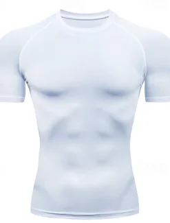 Online OUKU Men's T Shirt Gym Shirt Compression Shirt Fitness Shirt Men Tops Crew Neck Short Sleeve Vacation Sports & Outdoor Going out Casual Daily Quick dry Sweat wicking Breathable Soft Plain Black White