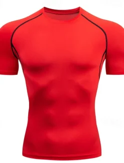 Online OUKU Men's T Shirt Gym Shirt Compression Shirt Fitness Shirt Men Tops Crew Neck Short Sleeve Vacation Sports & Outdoor Going out Casual Daily Quick dry Sweat wicking Breathable Soft Plain Black White