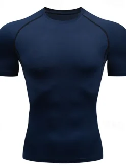 Online OUKU Men's T Shirt Gym Shirt Compression Shirt Fitness Shirt Men Tops Crew Neck Short Sleeve Vacation Sports & Outdoor Going out Casual Daily Quick dry Sweat wicking Breathable Soft Plain Black White