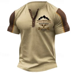Clearance OUKU Men's T Shirt Henley Shirt Tee Short Sleeve Shirt Short Sleeve Henley Summer Car Letter Print Fashion Designer Basic Patchwork Vacation Street Going out Black Navy Blue Khaki Top Tee for Men