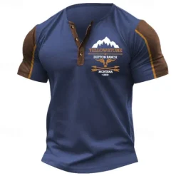 Clearance OUKU Men's T Shirt Henley Shirt Tee Short Sleeve Shirt Short Sleeve Henley Summer Car Letter Print Fashion Designer Basic Patchwork Vacation Street Going out Black Navy Blue Khaki Top Tee for Men