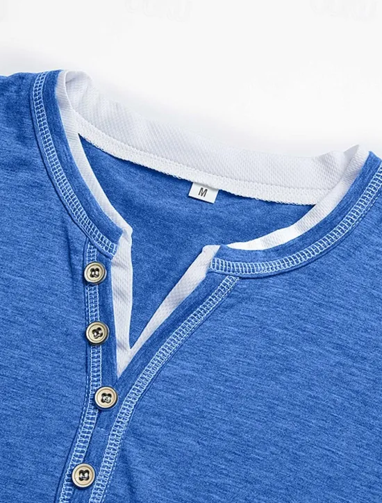 New OUKU Men's T Shirt Henley Shirt Tee Top Short Sleeves Plain Fashion Designer Basic Henley Vacation Street Going out Summer Black Blue Green Henley T-Shirt