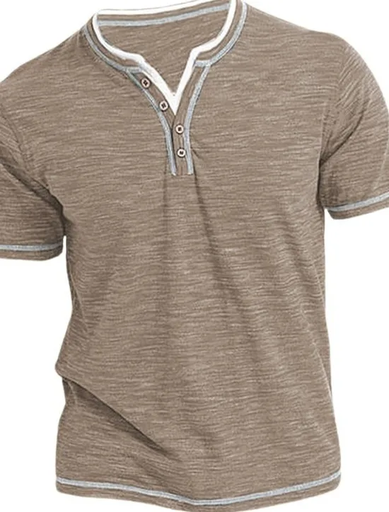 New OUKU Men's T Shirt Henley Shirt Tee Top Short Sleeves Plain Fashion Designer Basic Henley Vacation Street Going out Summer Black Blue Green Henley T-Shirt