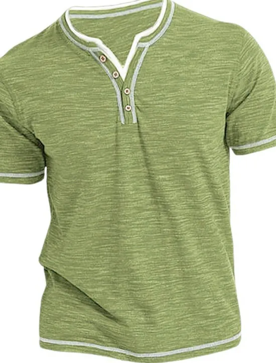 New OUKU Men's T Shirt Henley Shirt Tee Top Short Sleeves Plain Fashion Designer Basic Henley Vacation Street Going out Summer Black Blue Green Henley T-Shirt