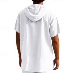 OUKU Men's T Shirt Henley Shirt Tee Short Sleeve Shirt Short Sleeve Hooded Summer Spring Plain Fashion Designer Basic Buttons Vacation Street Going out Black White Yellow Top Tee for Men