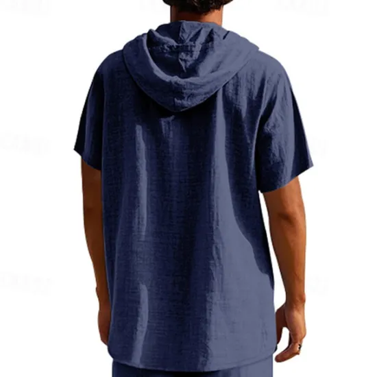 OUKU Men's T Shirt Henley Shirt Tee Short Sleeve Shirt Short Sleeve Hooded Summer Spring Plain Fashion Designer Basic Buttons Vacation Street Going out Black White Yellow Top Tee for Men